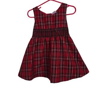 Little Miss Attitude Girls Red Black Gold Plaid Dress Tie In Back Smocked 2T